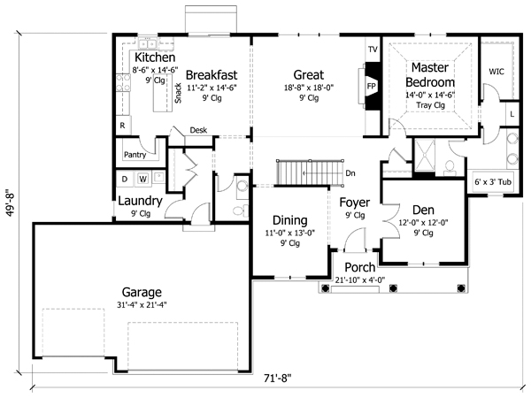 Cottage Country Craftsman European Ranch Traditional Level One of Plan 42551