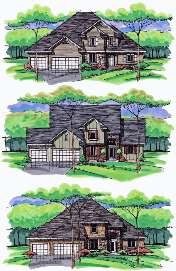 Colonial, Cottage, Country, Craftsman, European, Traditional Plan with 2475 Sq. Ft., 4 Bedrooms, 3 Bathrooms, 3 Car Garage Picture 2