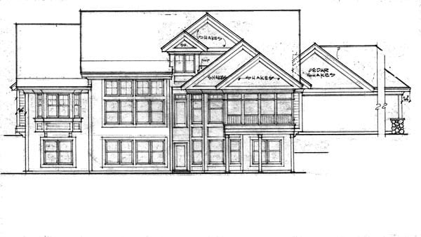 Traditional Plan with 3534 Sq. Ft., 4 Bedrooms, 4 Bathrooms, 3 Car Garage Rear Elevation