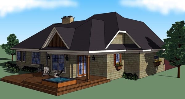 Craftsman Rear Elevation of Plan 42613