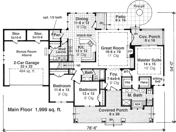 Craftsman Traditional Level One of Plan 42619