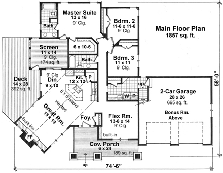 House Plan 42621 First Level Plan