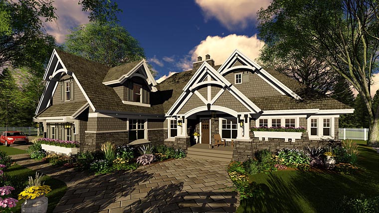 Bungalow, Cottage, Country, Craftsman, Tudor Plan with 2465 Sq. Ft., 3 Bedrooms, 3 Bathrooms, 2 Car Garage Elevation