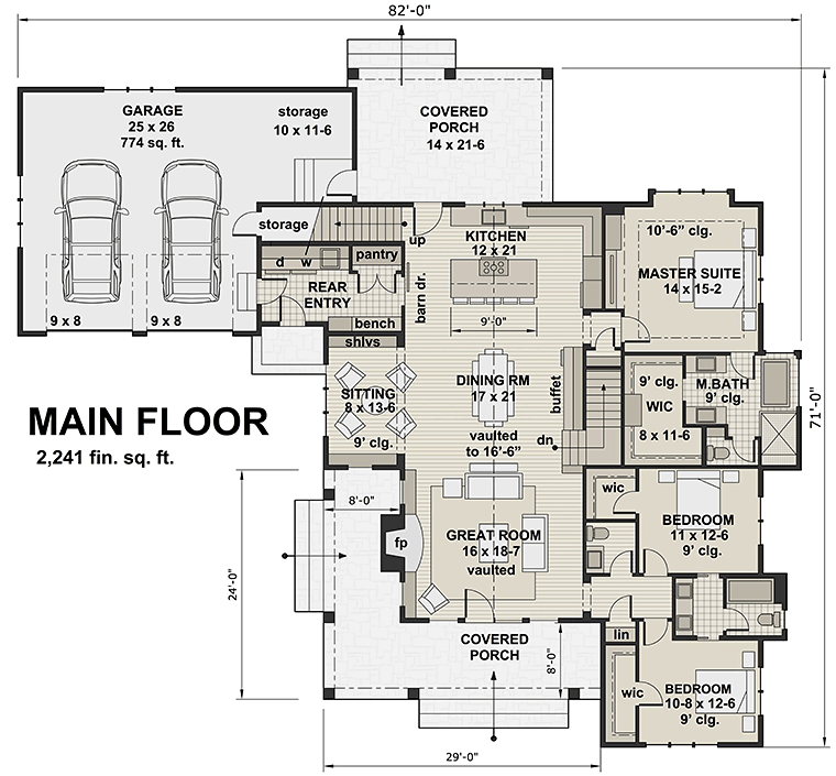 Country Farmhouse French Country Traditional Level One of Plan 42682