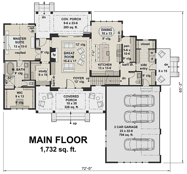 Country Farmhouse Traditional Level One of Plan 42683