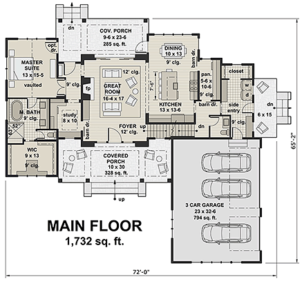 House Plan 42683 First Level Plan
