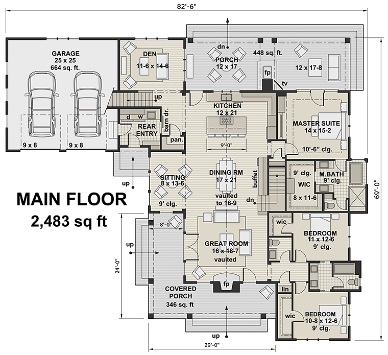 Bungalow Cottage Country Craftsman Farmhouse Traditional Level One of Plan 42685