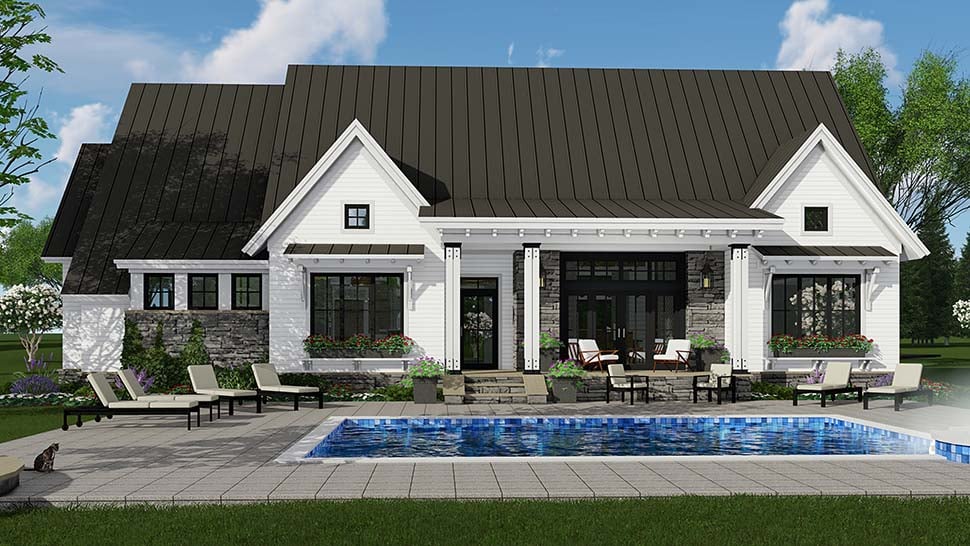 Bungalow, Cottage, Craftsman, Ranch House Plan 42689 with 3 Beds, 3 Baths, 2 Car Garage Rear Elevation