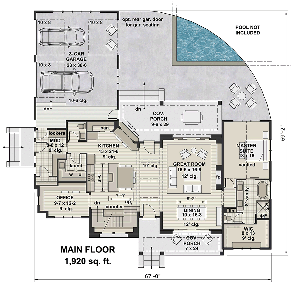 Country Farmhouse Traditional Level One of Plan 42690