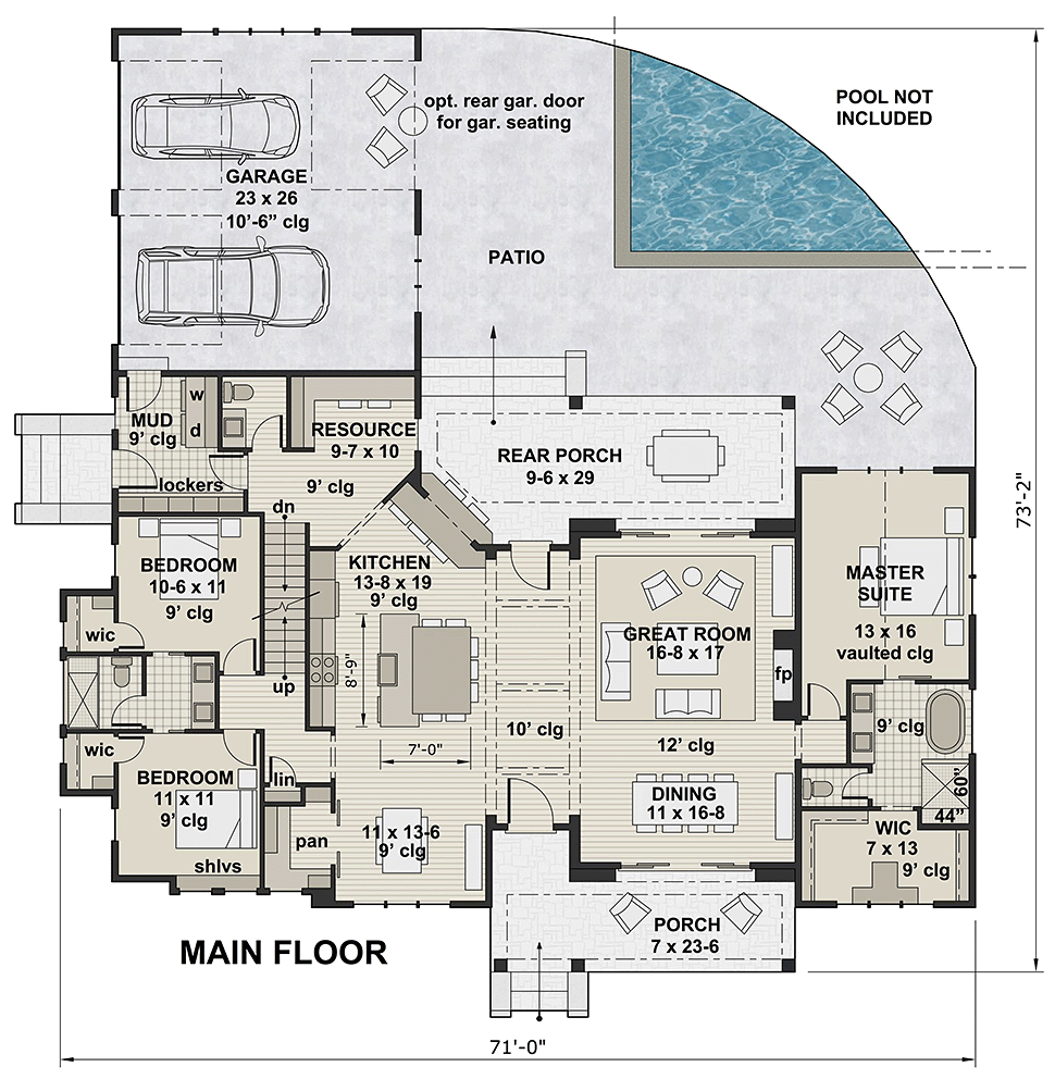 Country Farmhouse Traditional Level One of Plan 42691