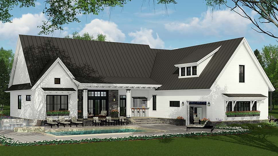 Country, Farmhouse, Traditional Plan with 2287 Sq. Ft., 3 Bedrooms, 3 Bathrooms, 2 Car Garage Rear Elevation