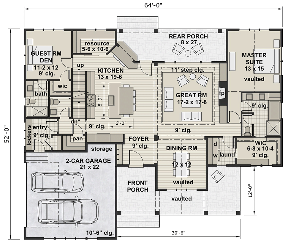 Bungalow Country Craftsman Farmhouse Traditional Level One of Plan 42694