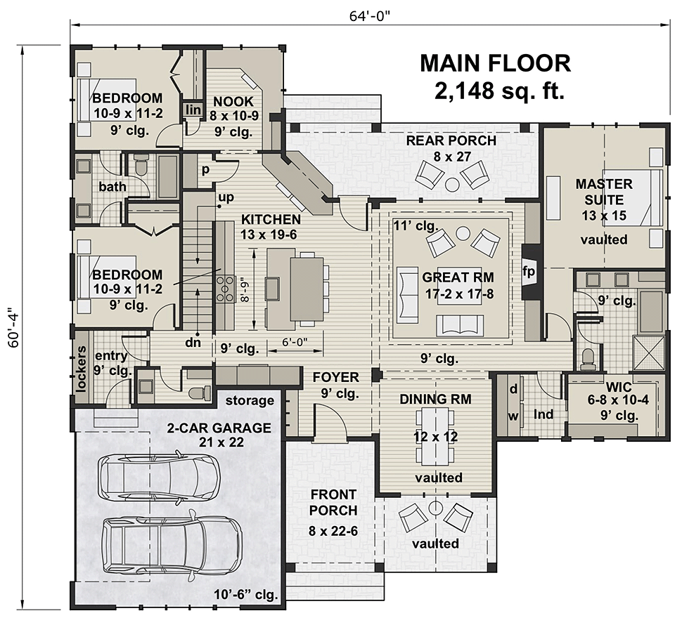 Country Craftsman Farmhouse Southern Level One of Plan 42696