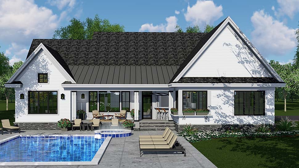 Country Craftsman Farmhouse Southern Rear Elevation of Plan 42696