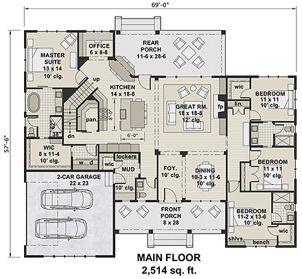 House Plan 42697 First Level Plan