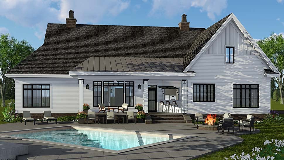 Country Craftsman Farmhouse Rear Elevation of Plan 42697