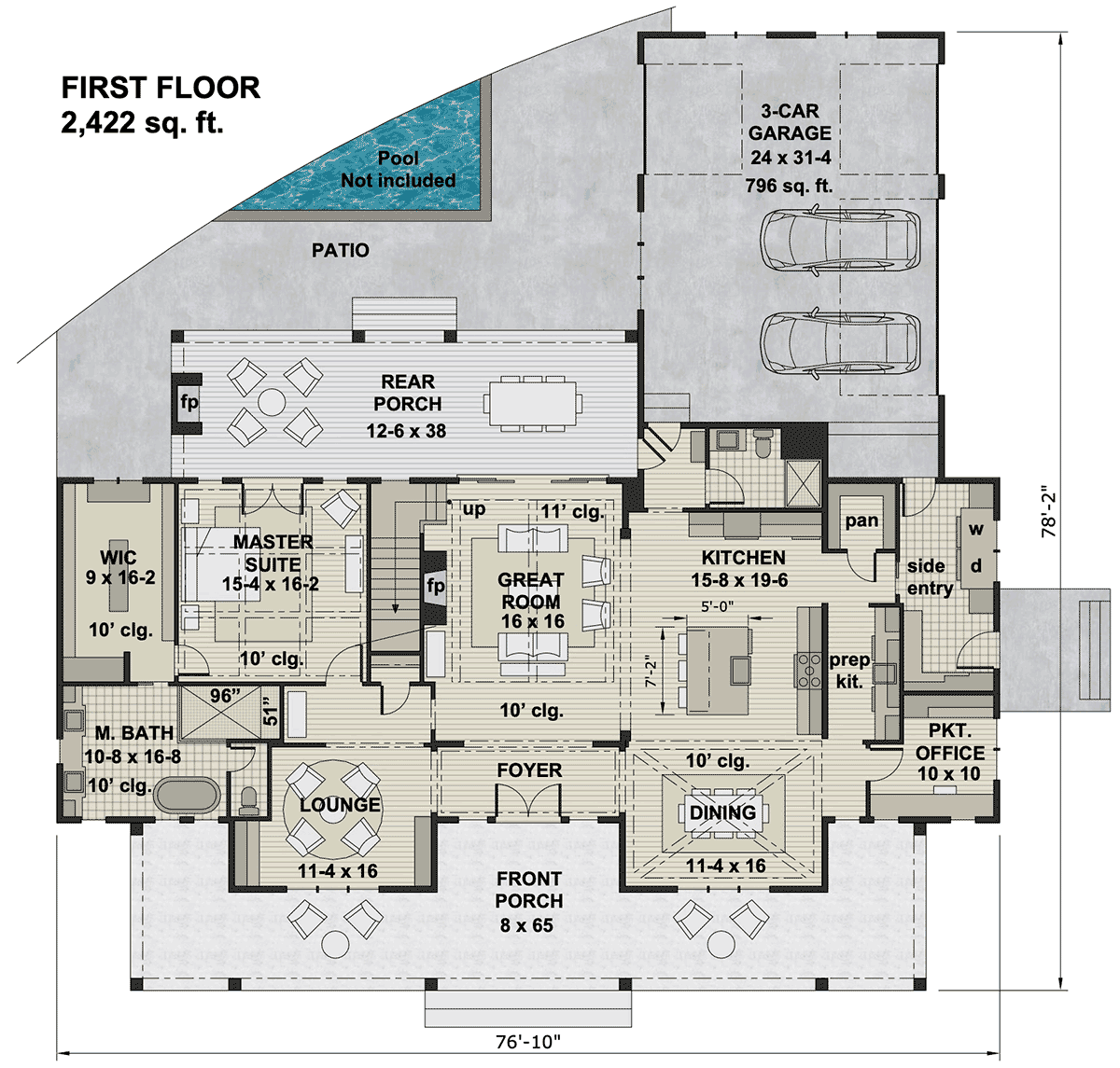 Country Farmhouse Traditional Level One of Plan 42698