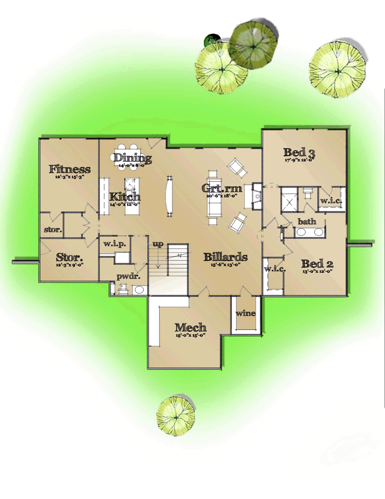 Craftsman European Traditional Lower Level of Plan 42804