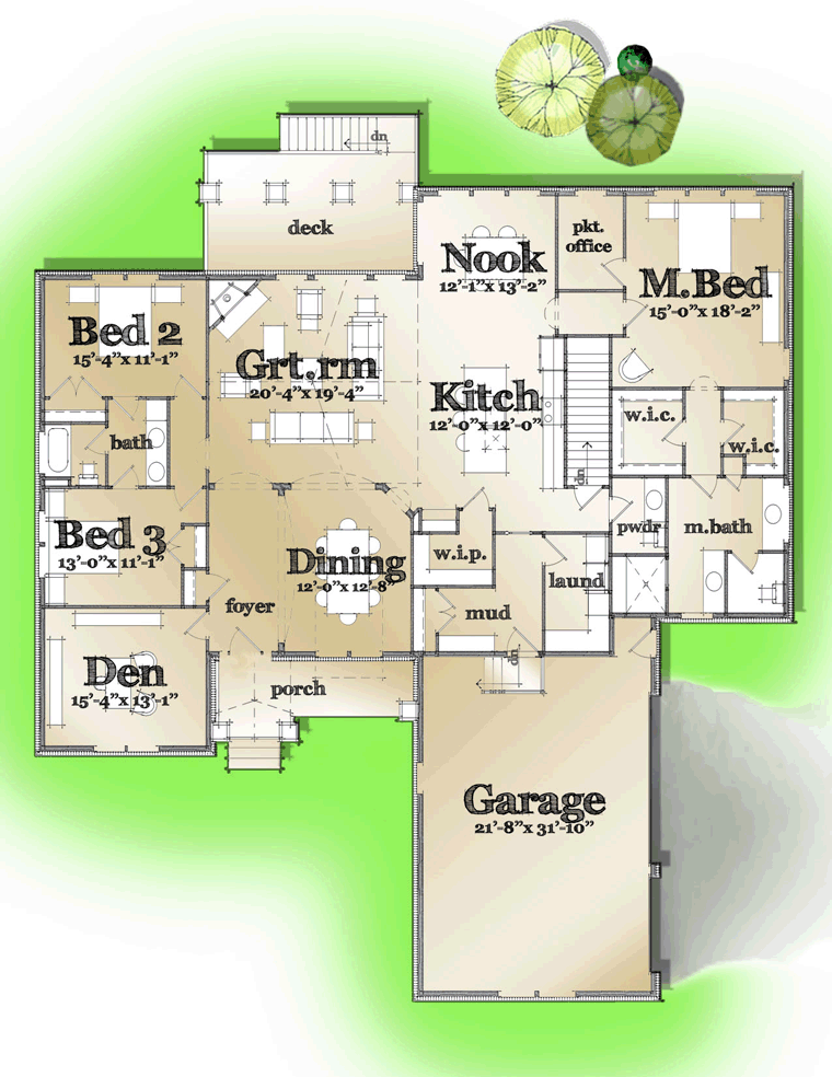 Craftsman Ranch Traditional Level One of Plan 42809