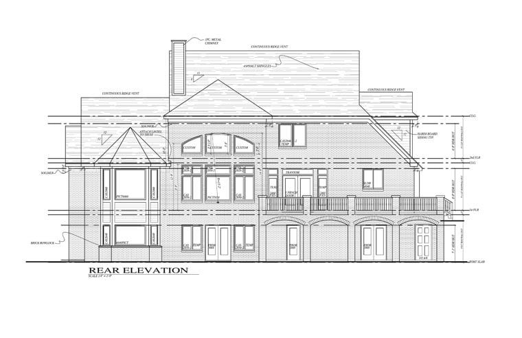 Colonial European Rear Elevation of Plan 42814