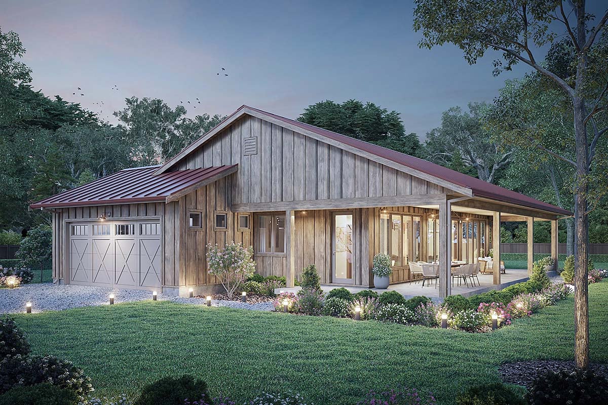 Barndominium, Country, Farmhouse Plan with 1543 Sq. Ft., 3 Bedrooms, 2 Bathrooms, 2 Car Garage Elevation
