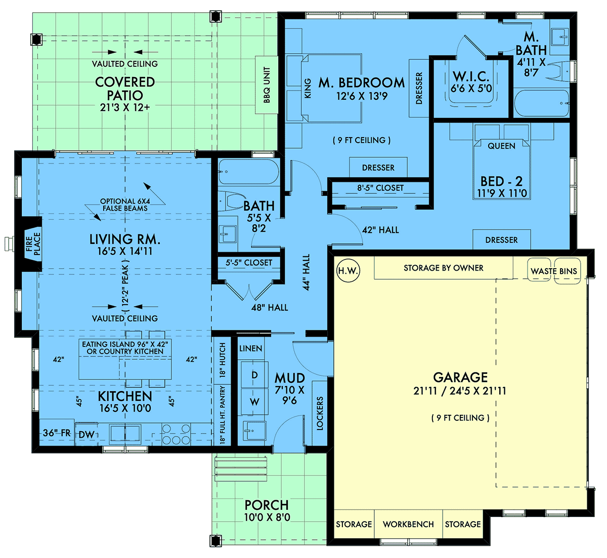 Country Farmhouse Ranch Level One of Plan 42903