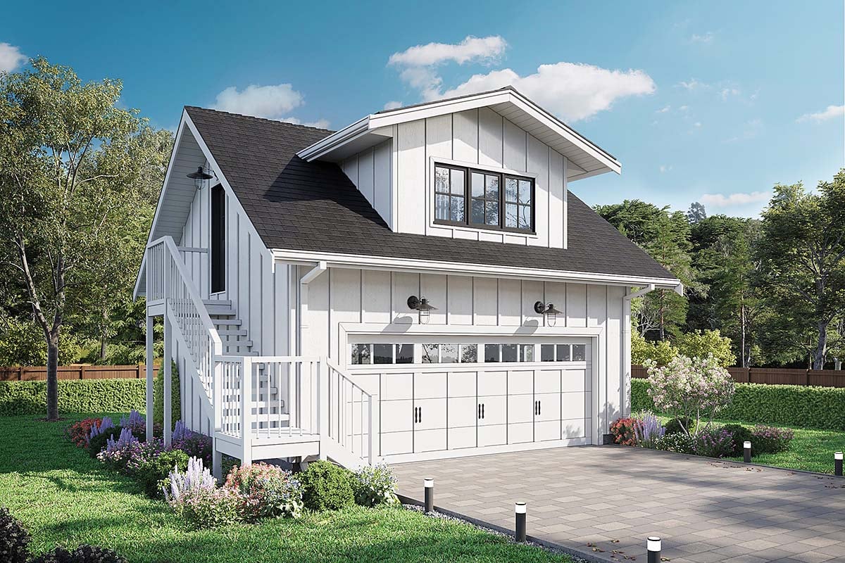 Cottage, Country, Farmhouse Plan with 394 Sq. Ft., 1 Bedrooms, 1 Bathrooms, 2 Car Garage Elevation