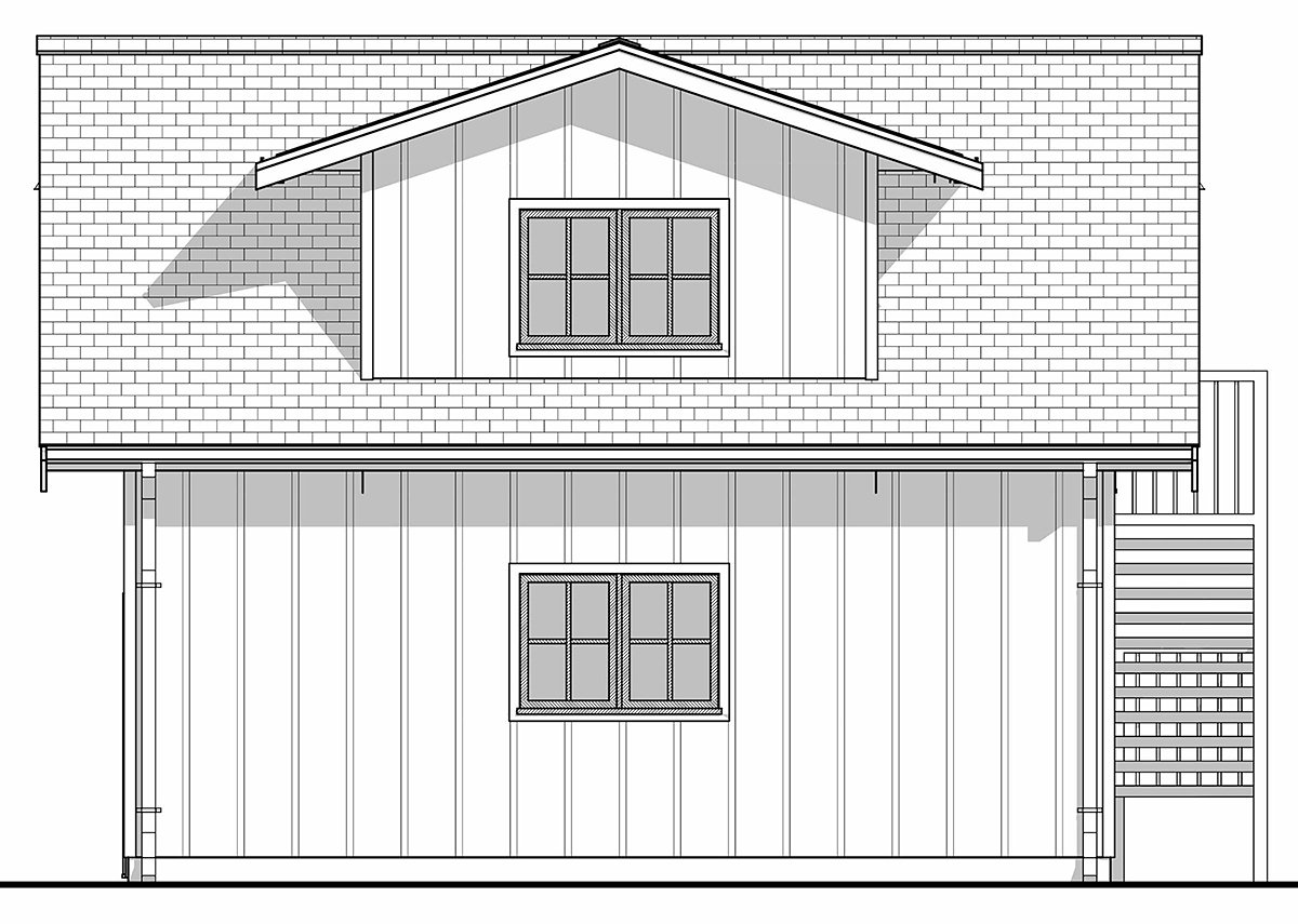 Cottage, Country, Farmhouse Plan with 394 Sq. Ft., 1 Bedrooms, 1 Bathrooms, 2 Car Garage Rear Elevation