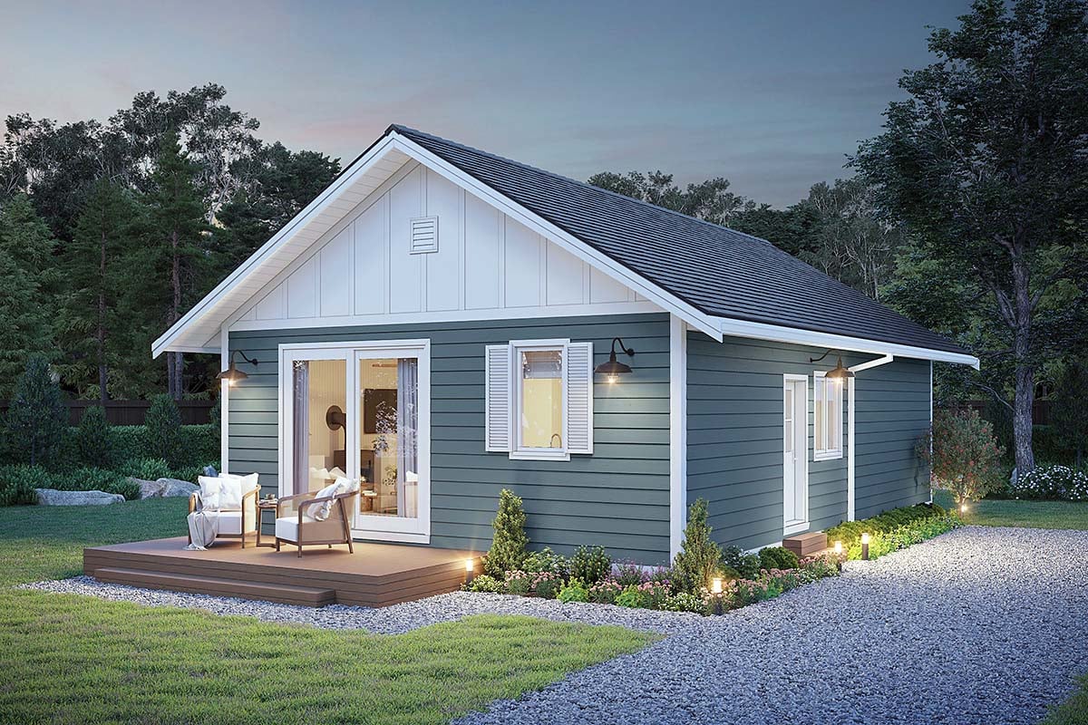 Country, Traditional Plan with 900 Sq. Ft., 3 Bedrooms, 1 Bathrooms Elevation