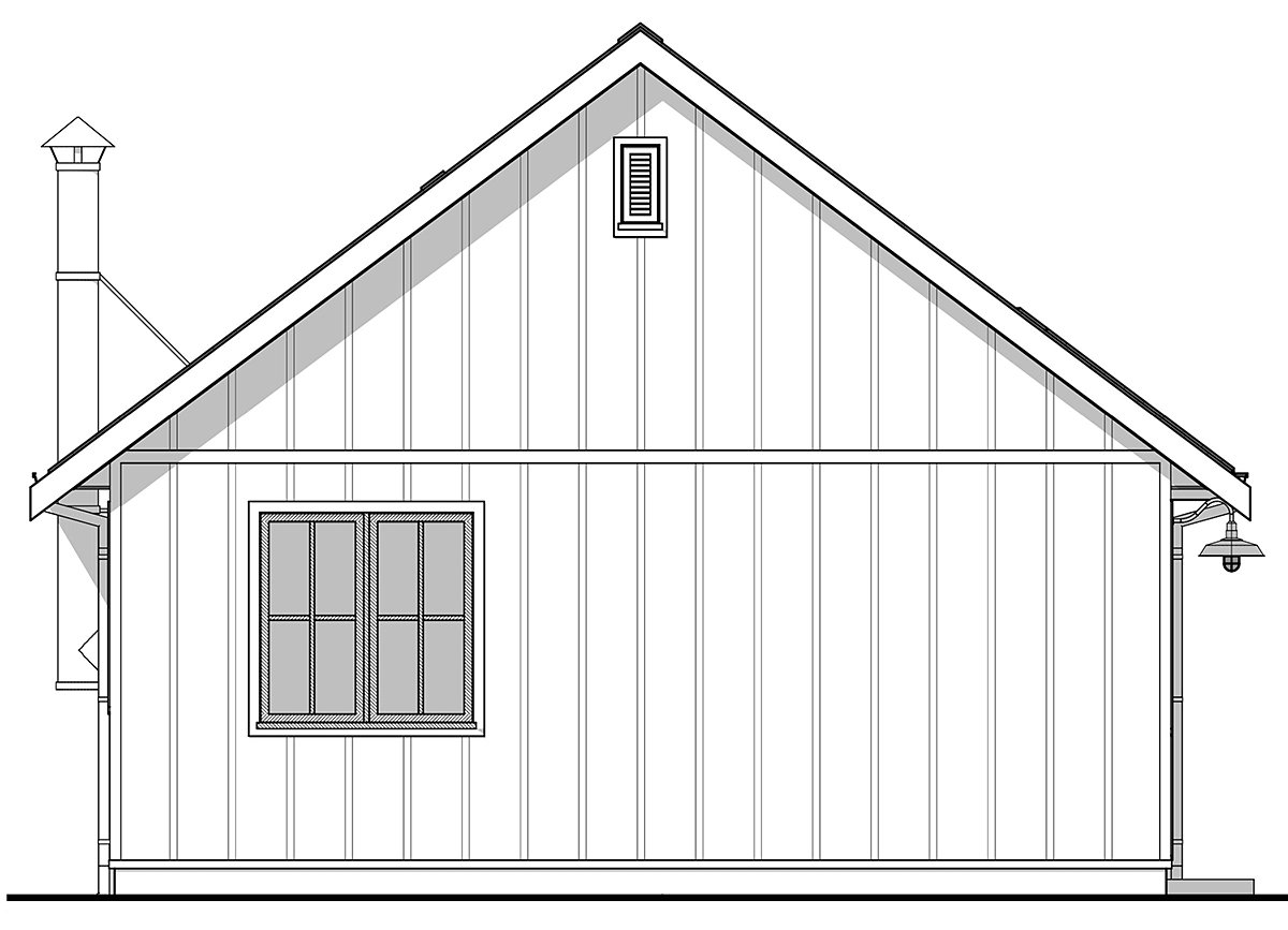 Farmhouse Plan with 897 Sq. Ft., 2 Bedrooms, 2 Bathrooms Rear Elevation