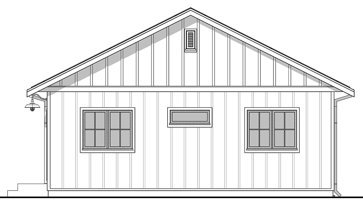 Bungalow, Farmhouse Plan with 784 Sq. Ft., 2 Bedrooms, 1 Bathrooms Rear Elevation