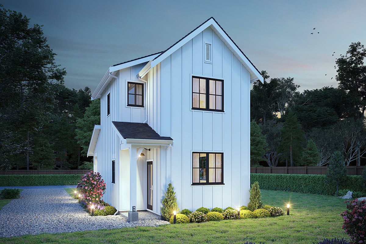 Farmhouse Plan with 900 Sq. Ft., 2 Bedrooms, 2 Bathrooms Rear Elevation