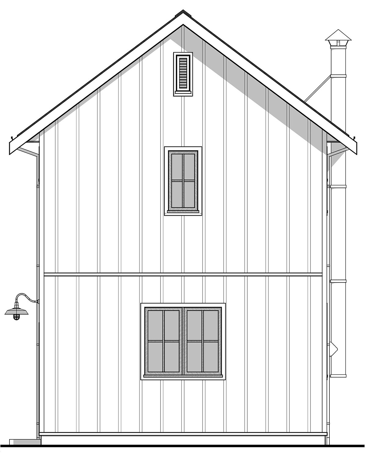 Country, Farmhouse Plan with 900 Sq. Ft., 2 Bedrooms, 2 Bathrooms Rear Elevation