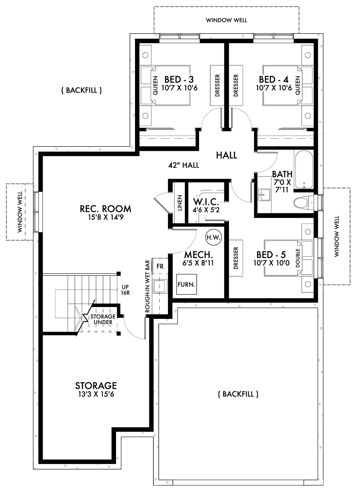 Craftsman Traditional Lower Level of Plan 42930