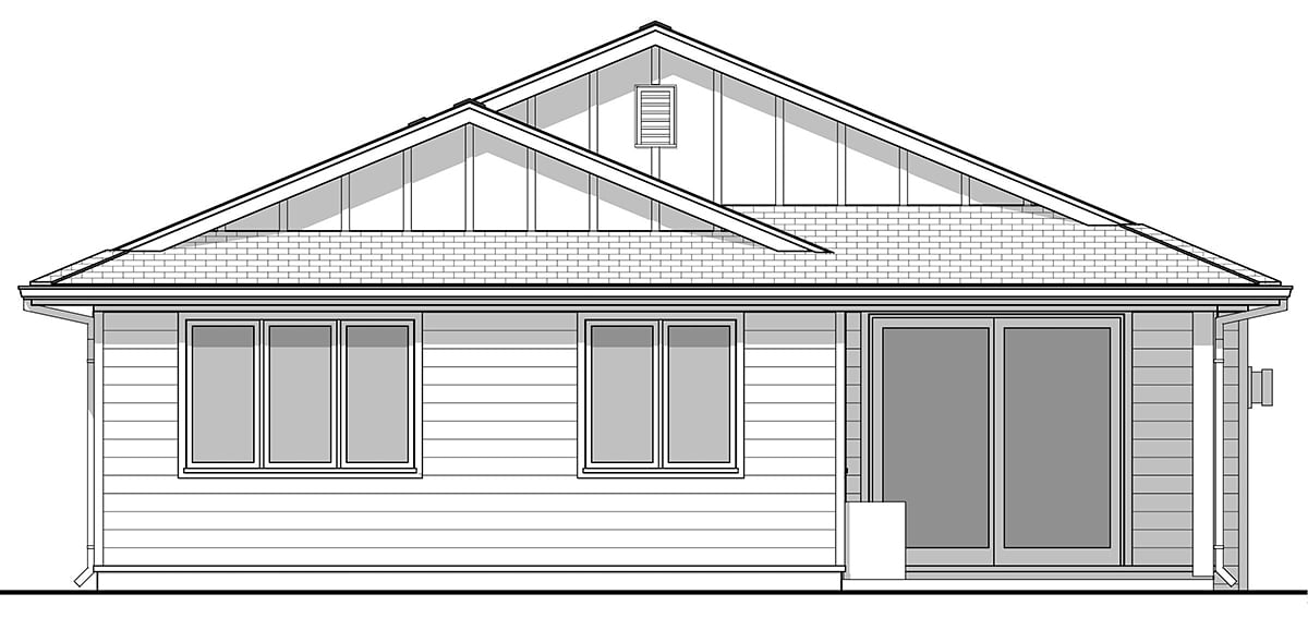 Craftsman, Traditional Plan with 2292 Sq. Ft., 5 Bedrooms, 3 Bathrooms, 2 Car Garage Rear Elevation