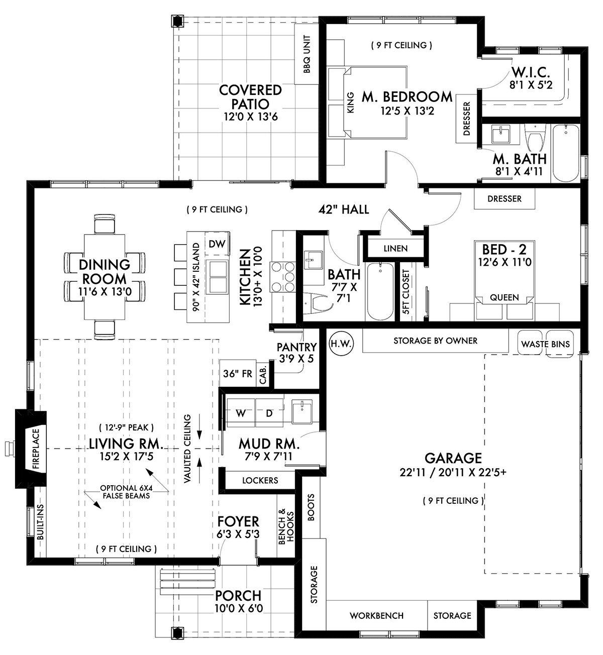 Country Craftsman Farmhouse New American Style Ranch Level One of Plan 42944