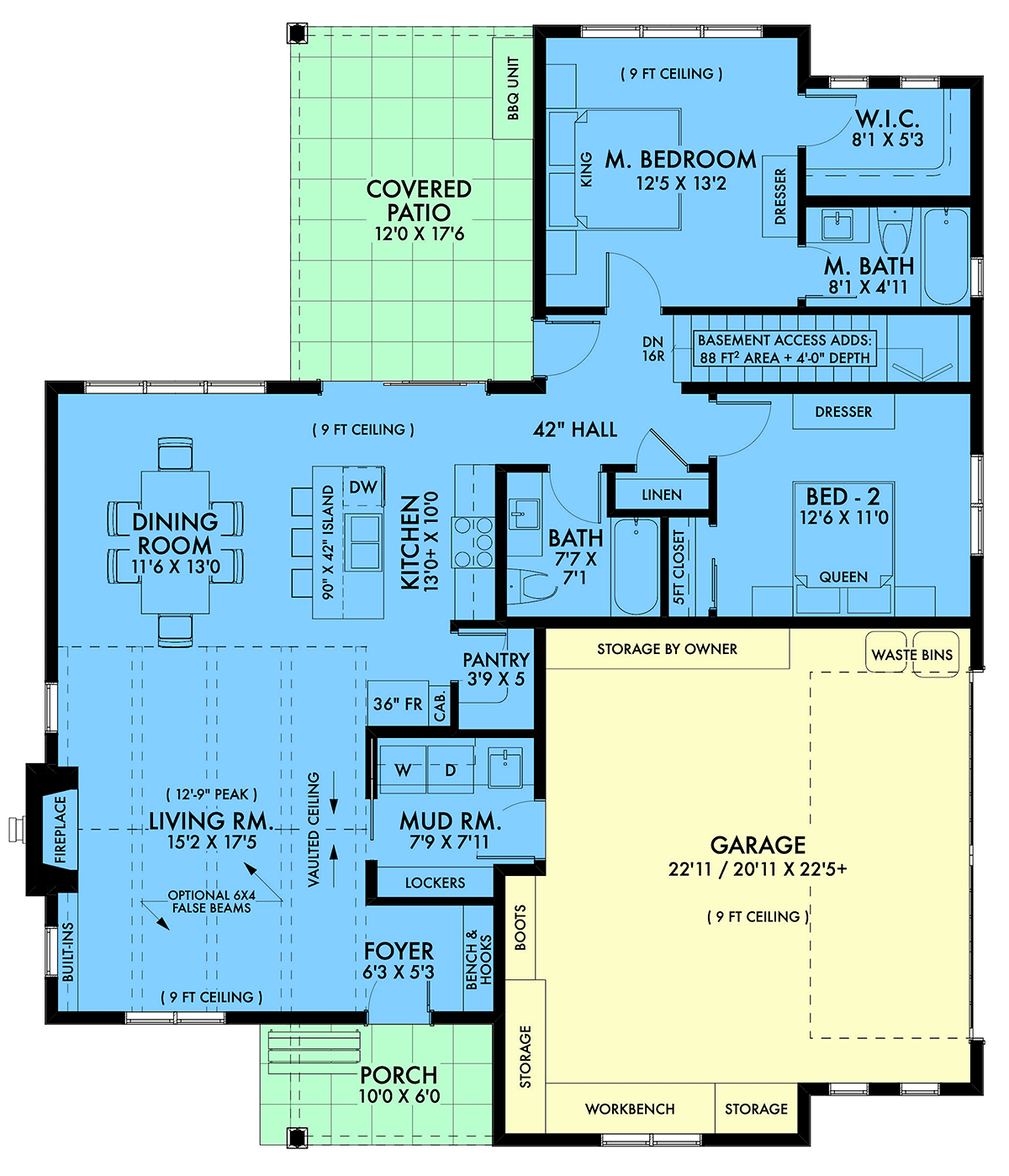 Country Craftsman Farmhouse New American Style Ranch Alternate Level One of Plan 42944