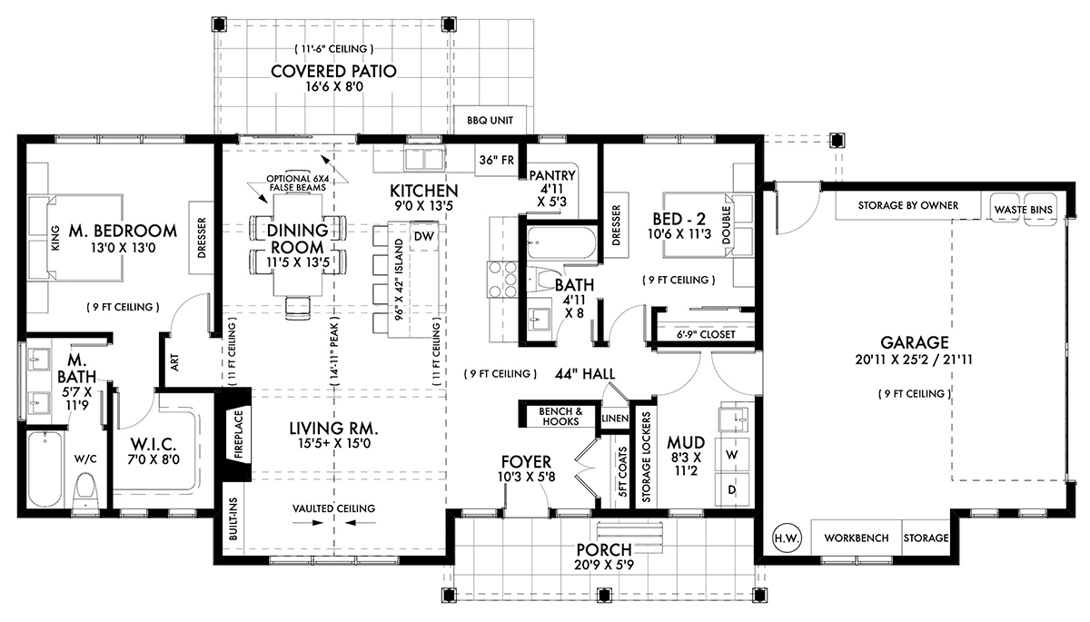 Country Farmhouse New American Style Ranch Traditional Level One of Plan 42945