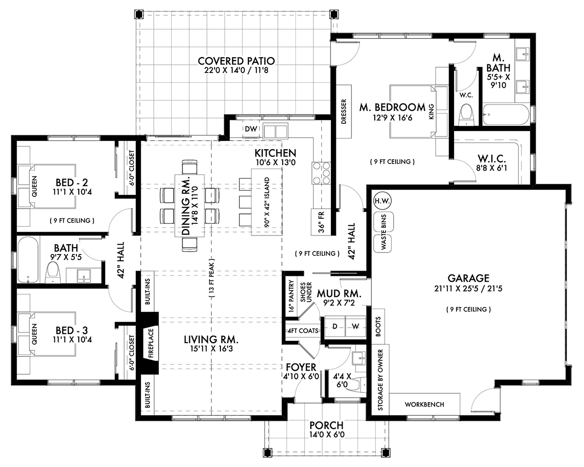 Country Farmhouse New American Style Traditional Level One of Plan 42950