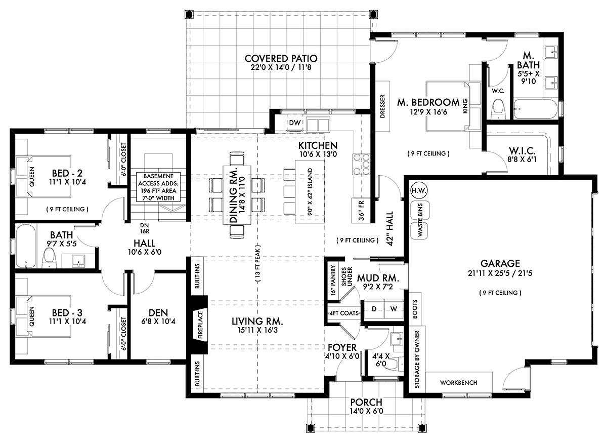Country Farmhouse New American Style Traditional Alternate Level One of Plan 42950