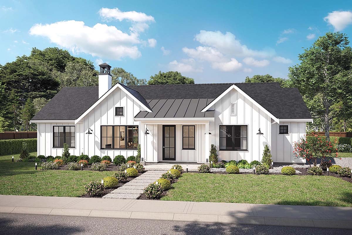 Country, Farmhouse, New American Style, Traditional Plan with 1626 Sq. Ft., 3 Bedrooms, 3 Bathrooms, 2 Car Garage Elevation