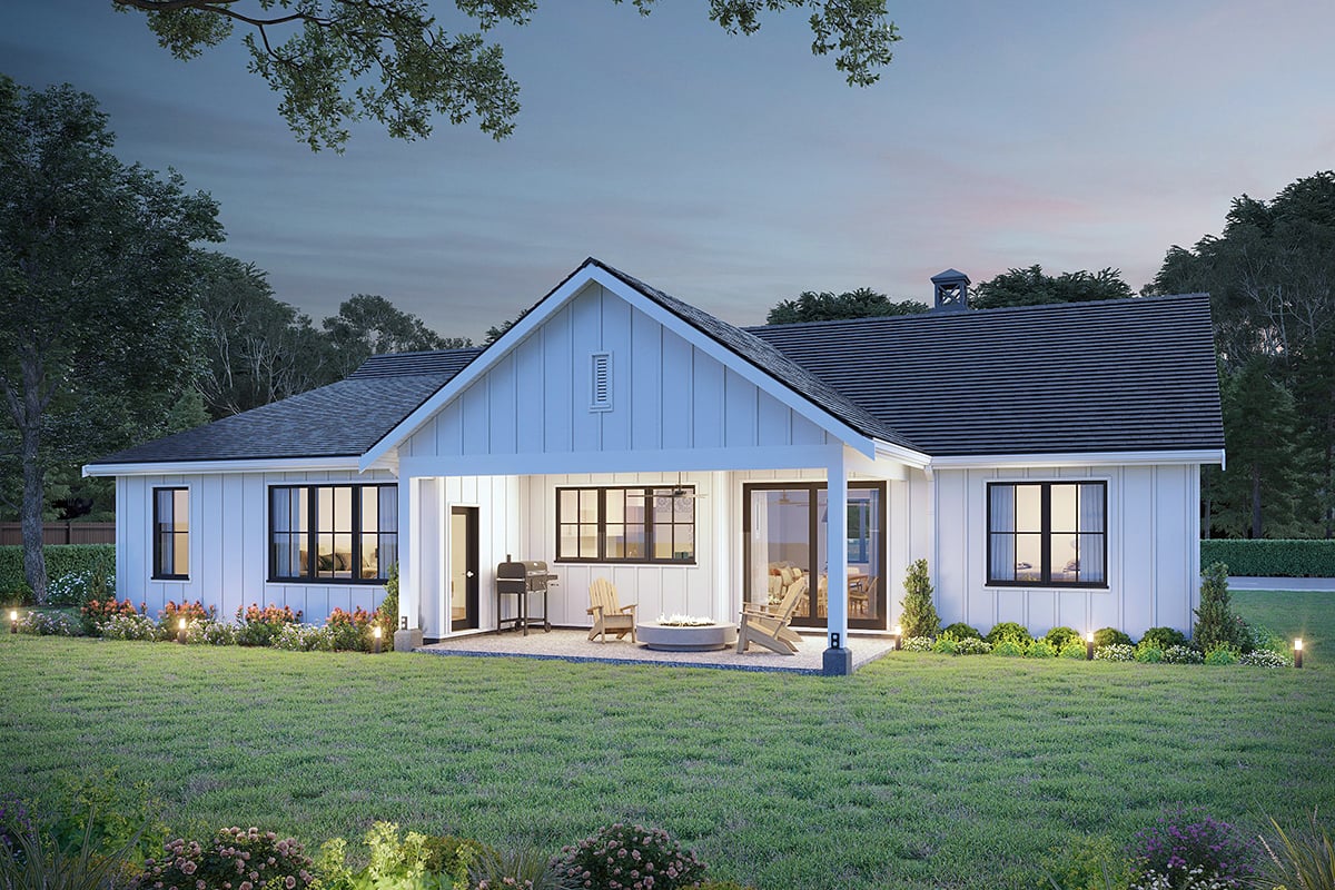 Country, Farmhouse, New American Style, Traditional Plan with 1626 Sq. Ft., 3 Bedrooms, 3 Bathrooms, 2 Car Garage Rear Elevation