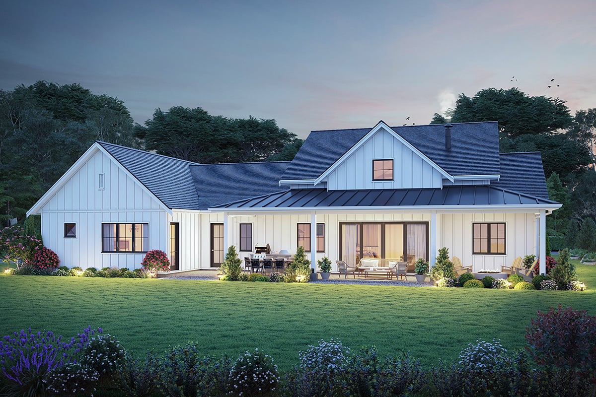 Country Farmhouse Ranch Traditional Rear Elevation of Plan 42953