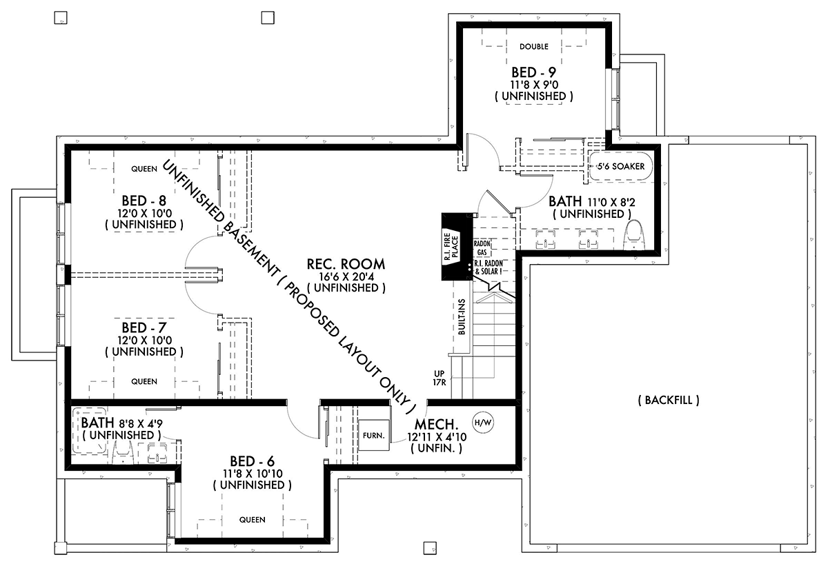 Country Farmhouse New American Style Lower Level of Plan 42957