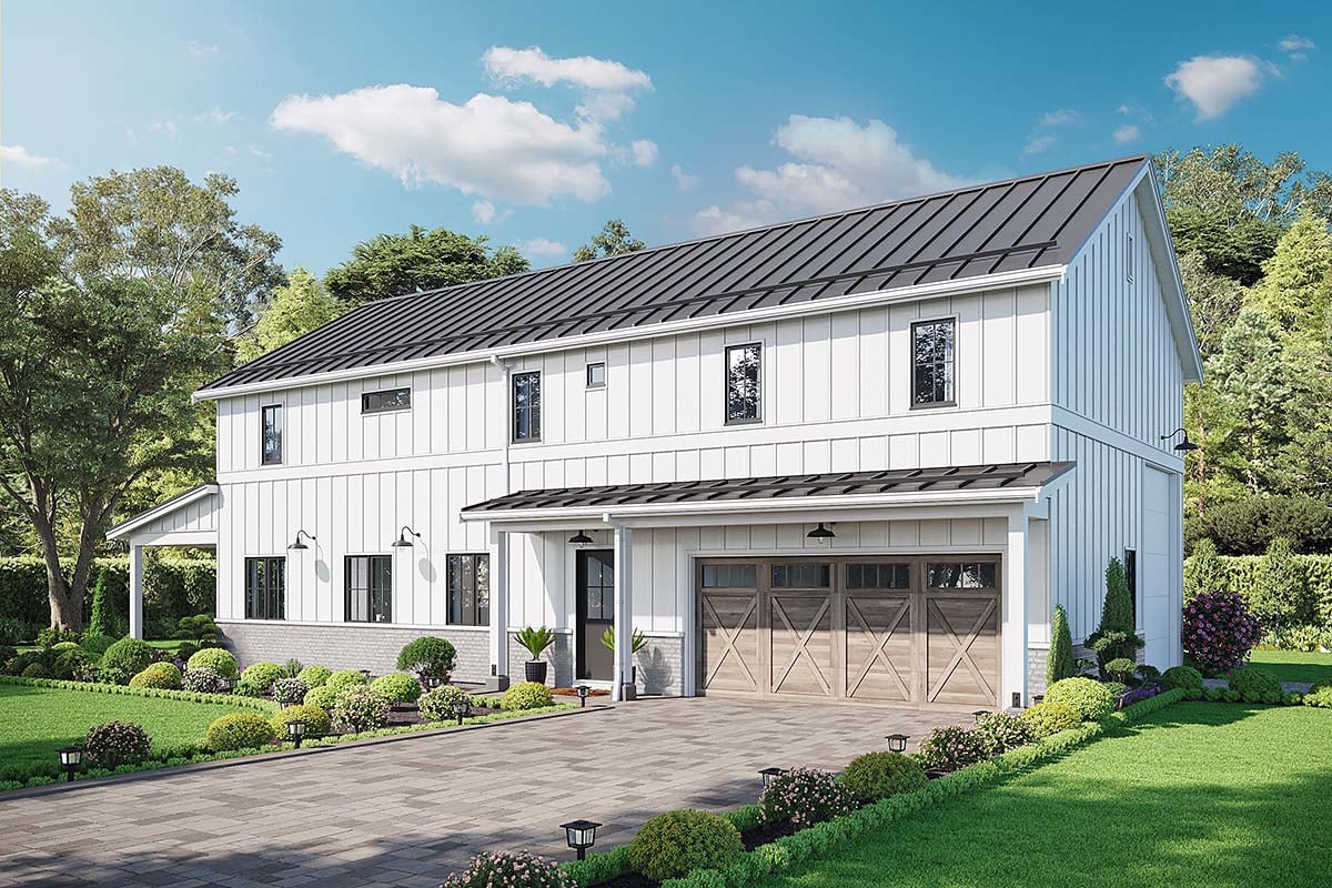 Barndominium, Country, Farmhouse, New American Style, Traditional Plan with 2340 Sq. Ft., 5 Bedrooms, 3 Bathrooms, 2 Car Garage Elevation