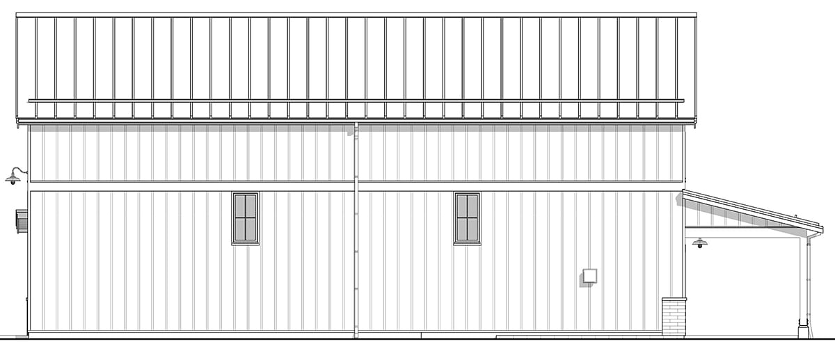 Barndominium, Country, Farmhouse, New American Style, Traditional Plan with 2340 Sq. Ft., 5 Bedrooms, 3 Bathrooms, 2 Car Garage Rear Elevation