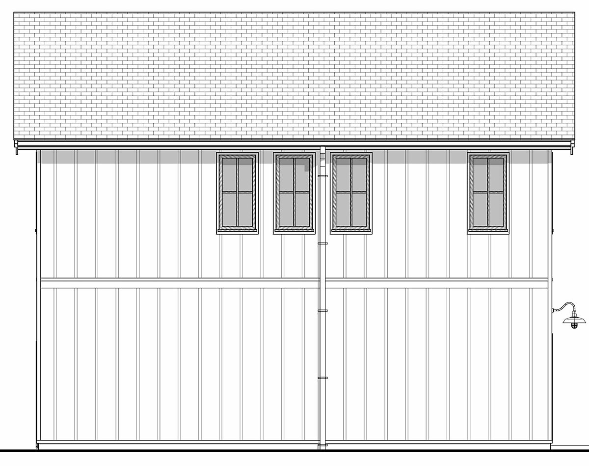 Cottage, Country, Farmhouse, New American Style, Traditional Plan with 899 Sq. Ft., 2 Bedrooms, 2 Bathrooms, 3 Car Garage Rear Elevation
