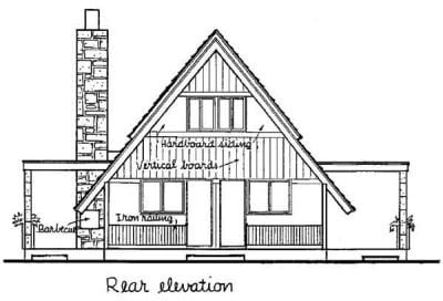 A-Frame House Plan 43048 with 3 Beds, 2 Baths Rear Elevation