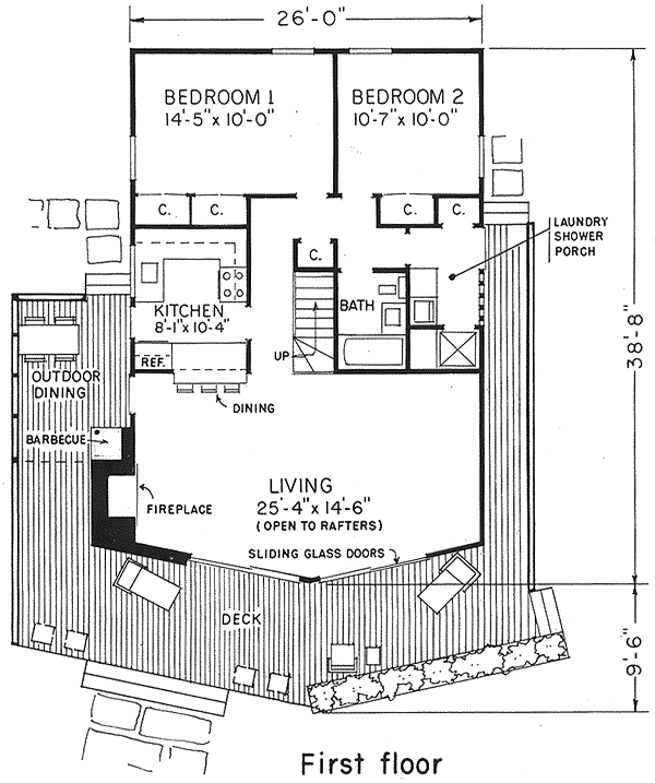 A-Frame Contemporary Level One of Plan 43055