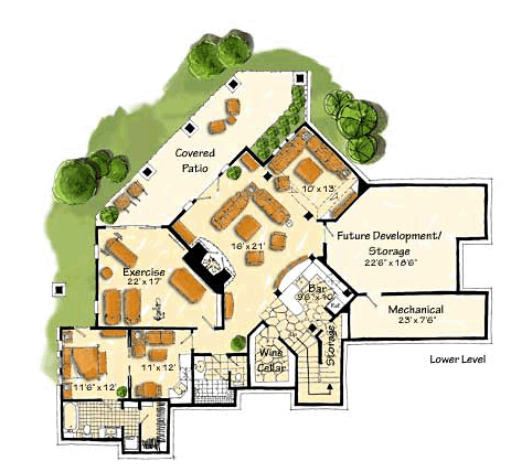 Craftsman Prairie Style Southwest Lower Level of Plan 43205